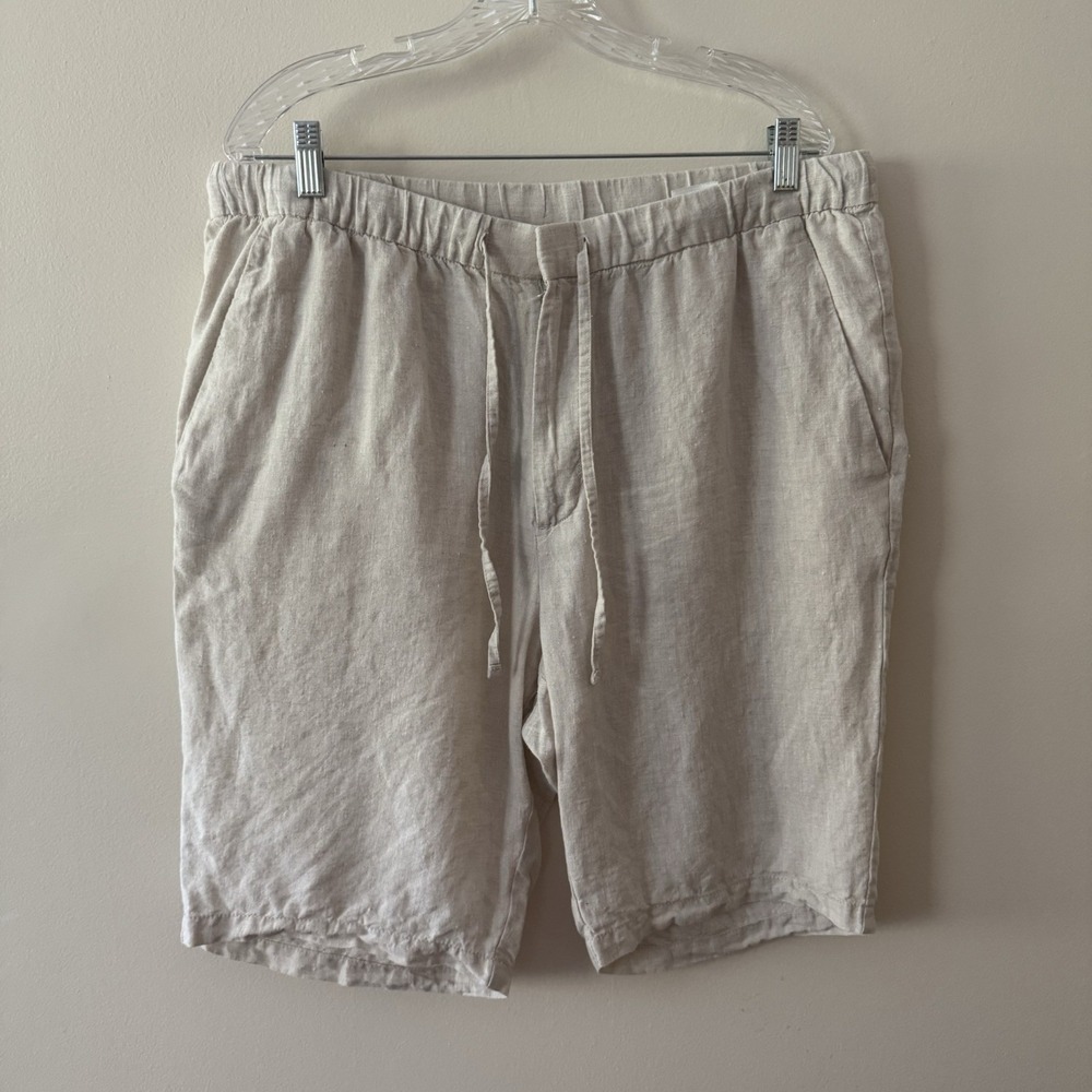 H&M Linen Blend Shorts Men's XL Oatmeal Beige Lightweight Shorts Drawstring